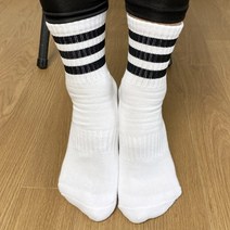 멜리사몰 중목 두꺼운 런닝양말 스트라이프 크루삭스 남자스포츠양말, 블랙