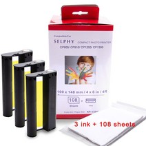 캐논 호환 셀피 잉크 카트리지 uniplus kp 108in 컬러 잉크 카트리지 cannon selphy cp1300 cp1200 라벨 프린터 인화지 세트 6 인치 잉크 for, 3세트