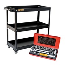 리벤토 3단 이동식 공구함+스마토 소켓렌치세트 33PCS 1 4 3 8인치 MTB-720S 이동식공구대