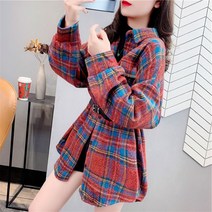 여성 루즈핏 빅체크셔츠 두꺼운 모직남방 레드 그린
