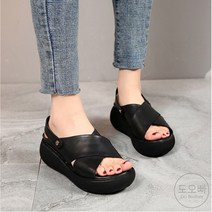 도오빠 여성 소가죽 샌들 스트랩 슬링백 키높이 통굽 웨지 샌들 클로그 슬리퍼 발편한 여름 여자샌들 신발