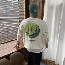 2color 남자 데일리 테니스 스마일 레터링 나염 오버핏 맨투맨 티셔츠