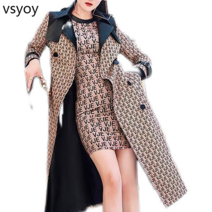 vsyoy 영어 스타일 인기있는 편지 인쇄 코트 여성의 가을 2022 새로운 패션 기질 대비 허리 트렌치 코트