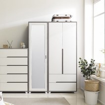 장인가구 디바 키큰옷장 1400세트 2단서랍형착불, 화이트그레이