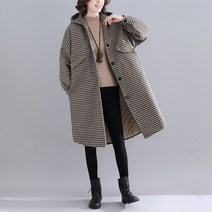 도오빠 모제나 여성 롱 코트 후드 자켓 체크 오버핏 아우터 봄 가을 여자코트 프리사이즈