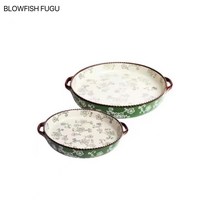BLOWFISH FUGU 북유럽 파스타 접시 도자기 과일 피자 접시 양식 접시 2P다, 그린 8.8인치+그린 10.8인치레드