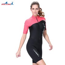DIVE & SAIL 1.5MM 네오프렌 잠수복 남성 여성 긴/짧은 소매 트렁크 원피스 수영 용 점프 슈트 러쉬 가드 서핑, 1개, Short Sleeve Red