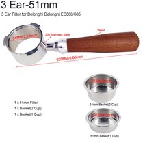 커피 바텀리스 portafilter for filter 51mm with dosing ring 3 angle 조절 탬퍼 2 cup basket 350ml frothing pitch, 51mm-3ear 3