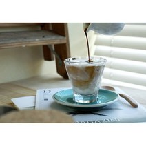 트위스트 글라스 홈카페 플랫화이트 유리잔 받침세트 180ml, 허니옐로우