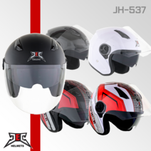 JEC JH-537 오토바이 헬멧 바이크 빅사이즈 더블 바이저 오픈 페이스 쉴드 경량 소두핏 시스템 오프로드 스쿠터, 화이트 레드 스파이드