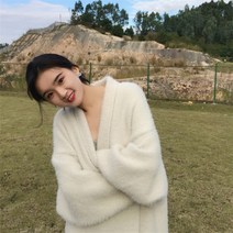 밍크 양털 스웨터 여성 가을 겨울 루즈핏 롱 가디건 긴 무릎 니트 카디건 재킷 스타일 릴랙스 코트 우아 단아 정장 캐주얼 데일리 코디 날씬