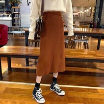 여성 봄 가을 코듀로이 스커트 데일리 캐주얼 롱스커트 미니 심플 코디 여성스러운 Lucyever-원스텝 솔리드 미드 롱 니트 a-라인 여성용 하이 웨이스트 겨울