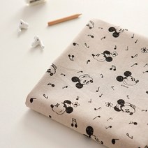 대폭 11수 린넨 원단 디즈니 사운드미키 천 패브릭