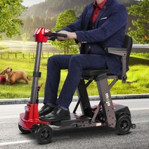 노인전동차 4륜 전기 원격 제어 접이식 경량 휴대용, 전동접이식 - 블루