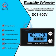 배터리 용량 표시기 DC 8V 100V 납산 LiFePO4 자동차 오토바이 전압계 게이지 for Alam, 02 Blue screen