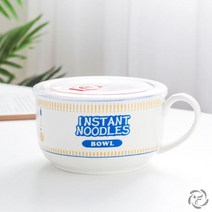 라면머그컵 대용량 손잡이 그릇 뚜껑 스프컵 도자기, 블루- 6인치