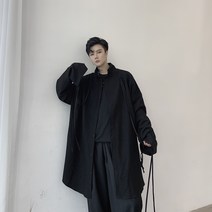 남성 긴팔 남방 셔츠 봄 타입 야마모토 사토 블랙 스탠딩카라 드로스트링 장식 와이드 루즈핏 긴소매 4996553911