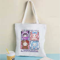 큐티 에코백 쿠로미 시나모롤 마이멜로디 패밀리 패턴 애니 캐릭터 케주얼 캔버스가방 대용량수납 텀블러 필드 간식 장보기용 쇼핑백 숄더백