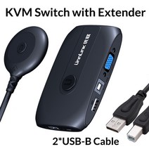 KVM 스위치 Unnlink 2x1 vga kvm 박스 선택기 익스텐더 2 포트 usb 2.0 공유 모니터 마우스 키보드 2 컴퓨터 노트북 pc, 익스텐더 usb-b와 함께