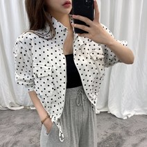 VANANA2 여성용 반팔 도트 땡땡이 크롭 벌룬 야상자켓