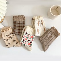 슈가앤 여성용 브라운 꽃사슴 패션 양말 5켤레 세트