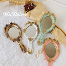 UNBAISER 빈티지 엔틱 마블 휴대용 공주 손거울 4color, 골드