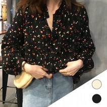 여리여리한 루즈핏 플로럴 쉬폰 블라우스 구김없는 벌룬소매
