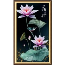 십자수프린트패키지-(실 십자수)연꽃2(가로40 세로73cm)