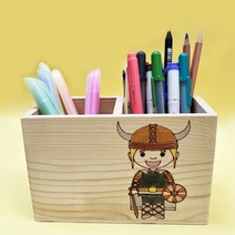DIY 원목 사각형 캐릭터 나무 연필꽂이 만들기/2칸/펜꽂이/디자인 연필통 - 노르웨이
