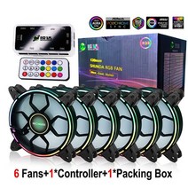 렌지후드필터 팬 주방팬 레인지통후드 주방후드고장 환풍기팬 rgb 120mm 조절 속도, 6팬 1컨트롤러, 하얀