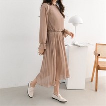 제이블리 쉬폰 주름 끈 롱 원피스