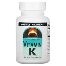 소스 내추럴스 Source Naturals 비타민 K 500 마이크로그램 200 정 US 직배송, 1PACKAGE, 상세참조