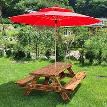 대성하우징(주) 고급 우레탄 코팅 야외테이블 파라솔 고정대 포함, 고급6~8인용 대형파라솔 빨강+고정대