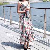 홀리 여성 호캉스 스모크 롱 원피스
