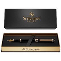 Scriveiner 최고급 프리미엄 만년필 (빨강) 매력적인 아름다움 크롬 마무리 Schmidt 펜촉(미디엄) 남성에게도 여성에게 최적 프로페셔널 중역 직장 품위있는 만년필 선물, 검은 색 and 금 + 용감한, 중간펜
