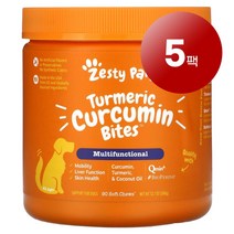 리암마켓 Zesty Paws 제스티 포우즈 강아지용 건강 관리 보충제 터메릭 커큐민 바이트 오리고기맛 소프트 츄 90정 1팩, 5팩