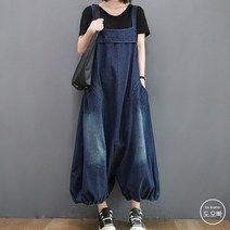 도오빠 여성 데님 멜빵바지 9부 청바지 배기 팬츠 루즈핏 빅사이즈 점프수트 원피스 여자멜빵바지
