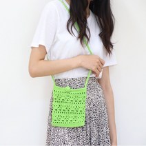 코바늘 망태기가방뜨기 모칠라백 그레니스퀘어 가을겨울 초보도안 동백이가방 핸드폰 헤링본, 네온 그린 DIY 패키지(도구 미포함)