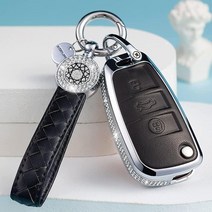 SHANGHONG 아우디 키 포브 커버 열쇠고리가 있는 천연 가죽 크리스탈 전체 보호 키 케이스 쉘 A6L A6 A7 A8 Q7 Q8 E-Tron 2018-2022 A3 S3, Model 4(black)
