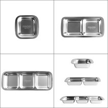 스텐락 사각찬기 1구 2구 3구 업소용 캠핑용 반찬접시, 사각찬기 3구(8cmX21cm), 단품