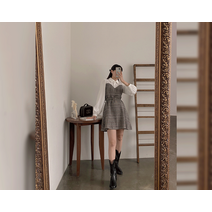 테이티 체크 카라넥 벨트 원피스