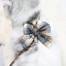 고양이하네스 고양이전용하네스 가슴줄 산책줄 목줄 산책냥이 산책냥 리본, 블루오렌지체크