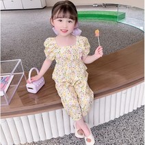 레드호호 키즈여름 세트복 여아상하복 꽃무늬블라우스9부바지 상하세트복 촌캉스룩 바캉스 여행룩