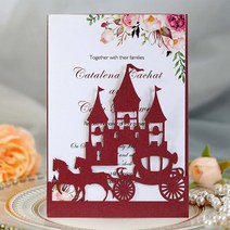 25Pcs 캐리지 성 결혼식 초대장 진주 종이 레이저 컷 인사말 카드 베이비 샤워 감사, [05] 25Pcs Dark Red