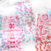 컬러풀 스팽글 홀로그램 리본 다꾸 탑꾸 폴꾸 다이어리 스티커 다꾸스티커 인스 판스 노트북, 핑크리본