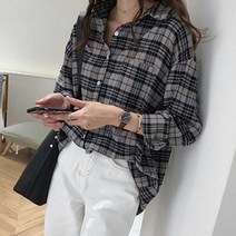 여자 20대 데일리룩 간절기 자켓 체크 남방 루즈핏[리츠벨라]
