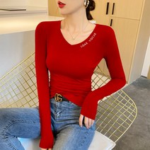 브이넥긴팔티 블랙 이너티셔츠 여성 이너웨어 스키니핏 봄가을 로우 칼라 상의 4323756647