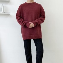 남성 트임 오버핏 라운드 니트 스웨터 니트코디룩 고등학생 평일룩 20대