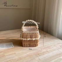 꽃꽂이 바구니 진주 손잡이 꽃 장식 선물, 01. 정사각 진주 토트