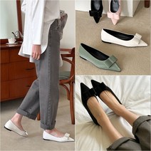 새틴 리본 스틸레토 플랫 굽 1cm